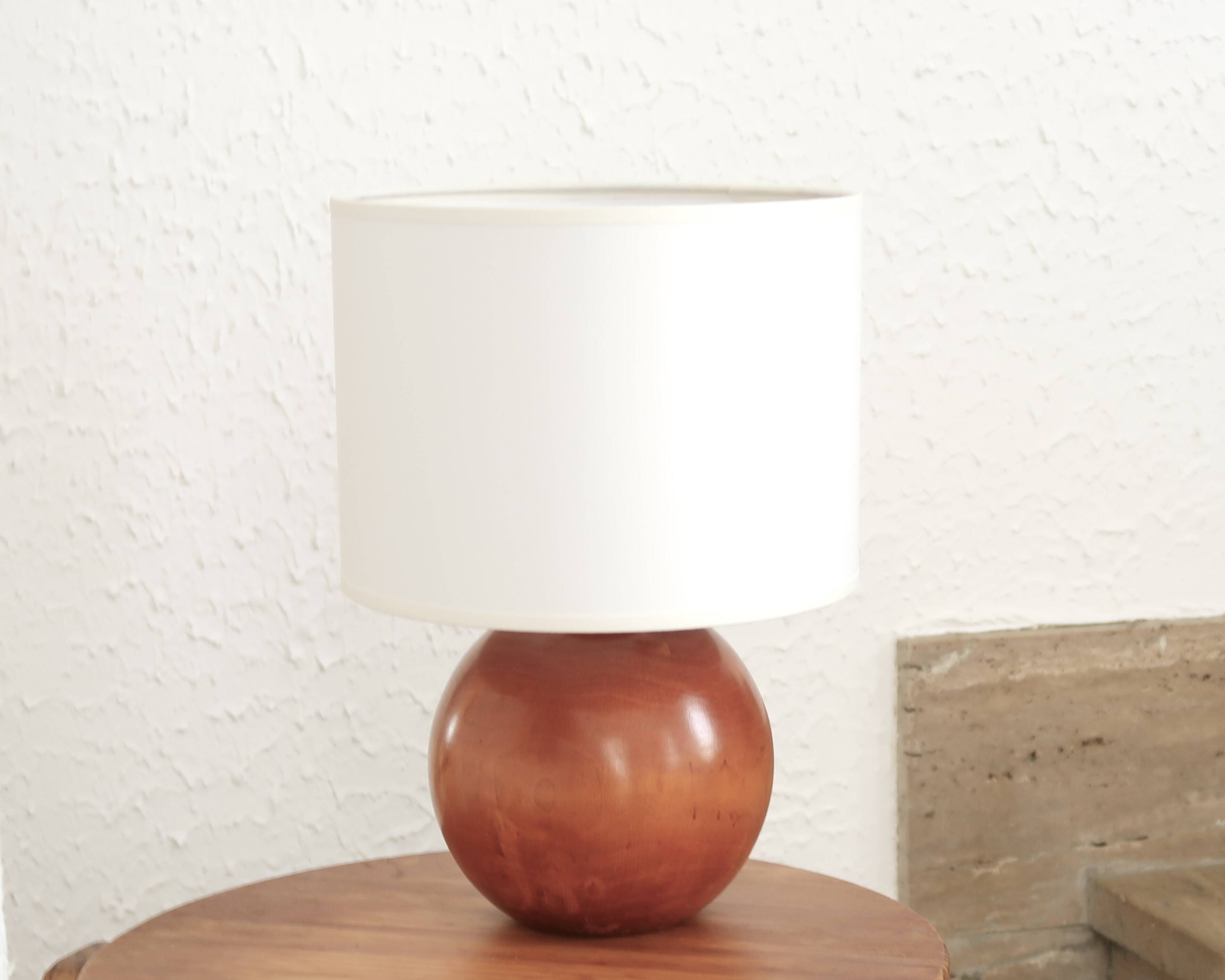 Wooden ball lamp, white lampshade, 70s