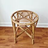 Vintage rattan stool in retro bohemian style - 1950s/1960s -