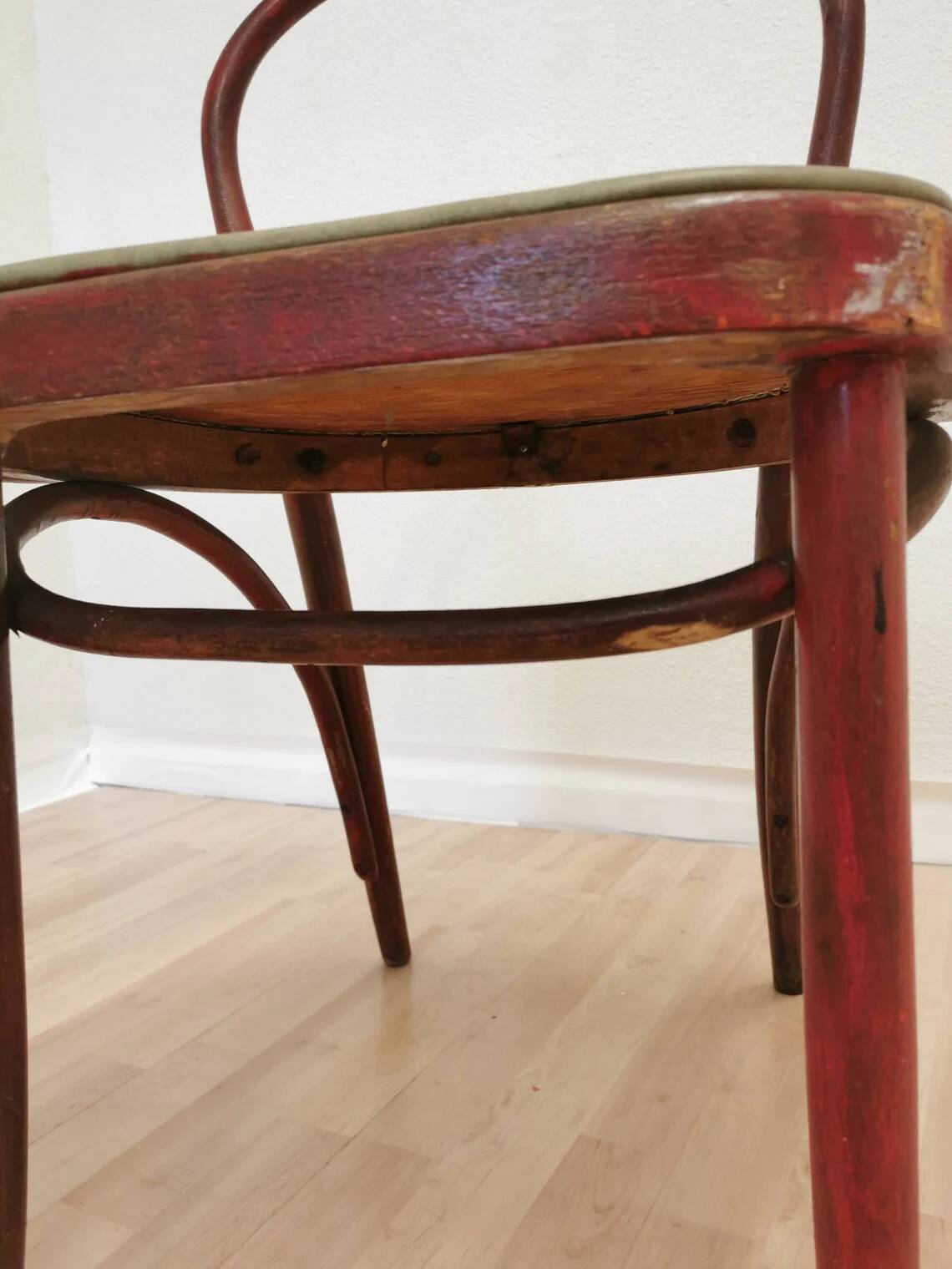 Vintage Bentwood Dining Chair: Red Thonet B9 Style, Leather Seat