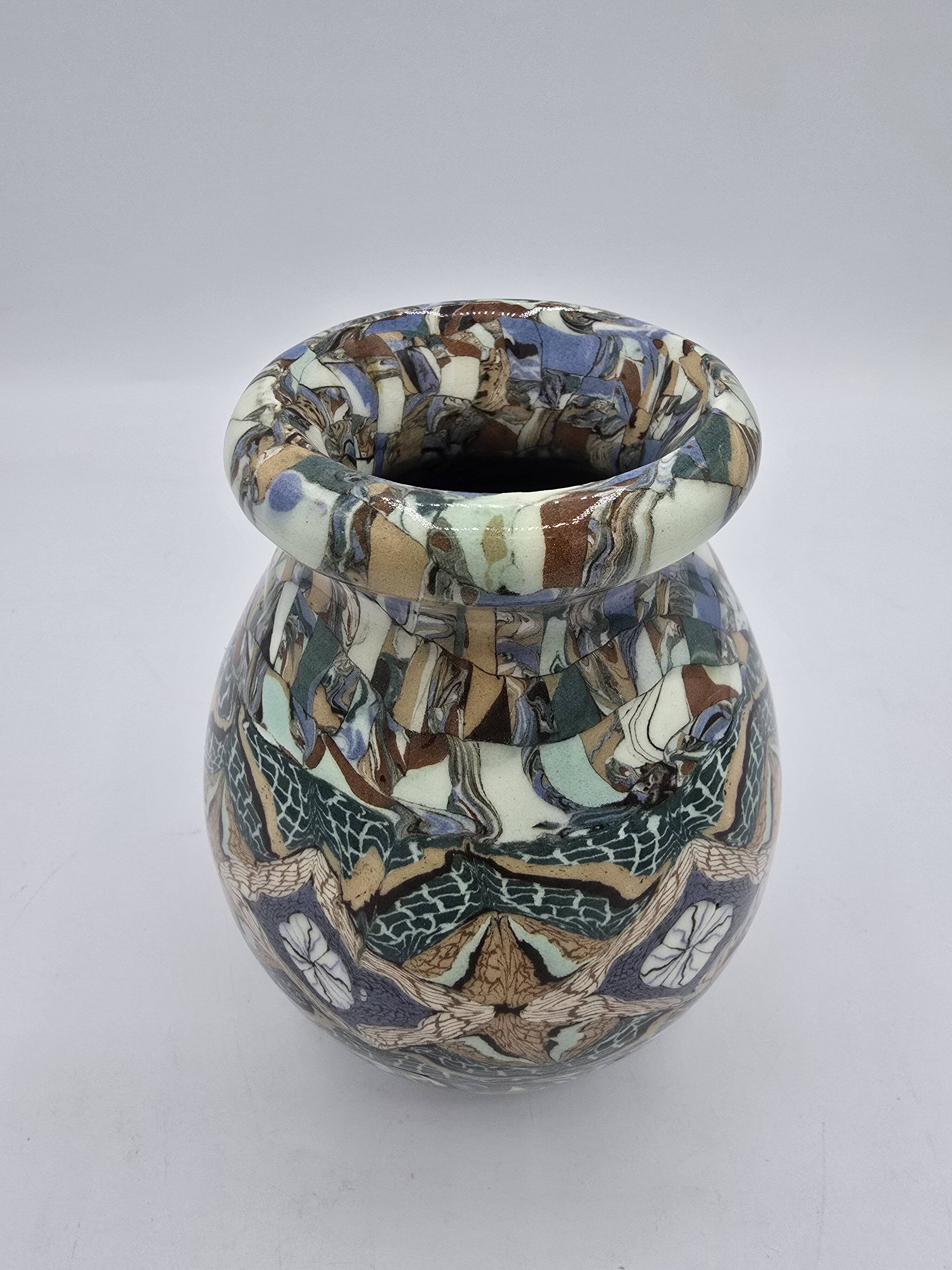 Jean Gerbino (1876-1966) Vallauris – Mosaic earthenware vase with floral decoration