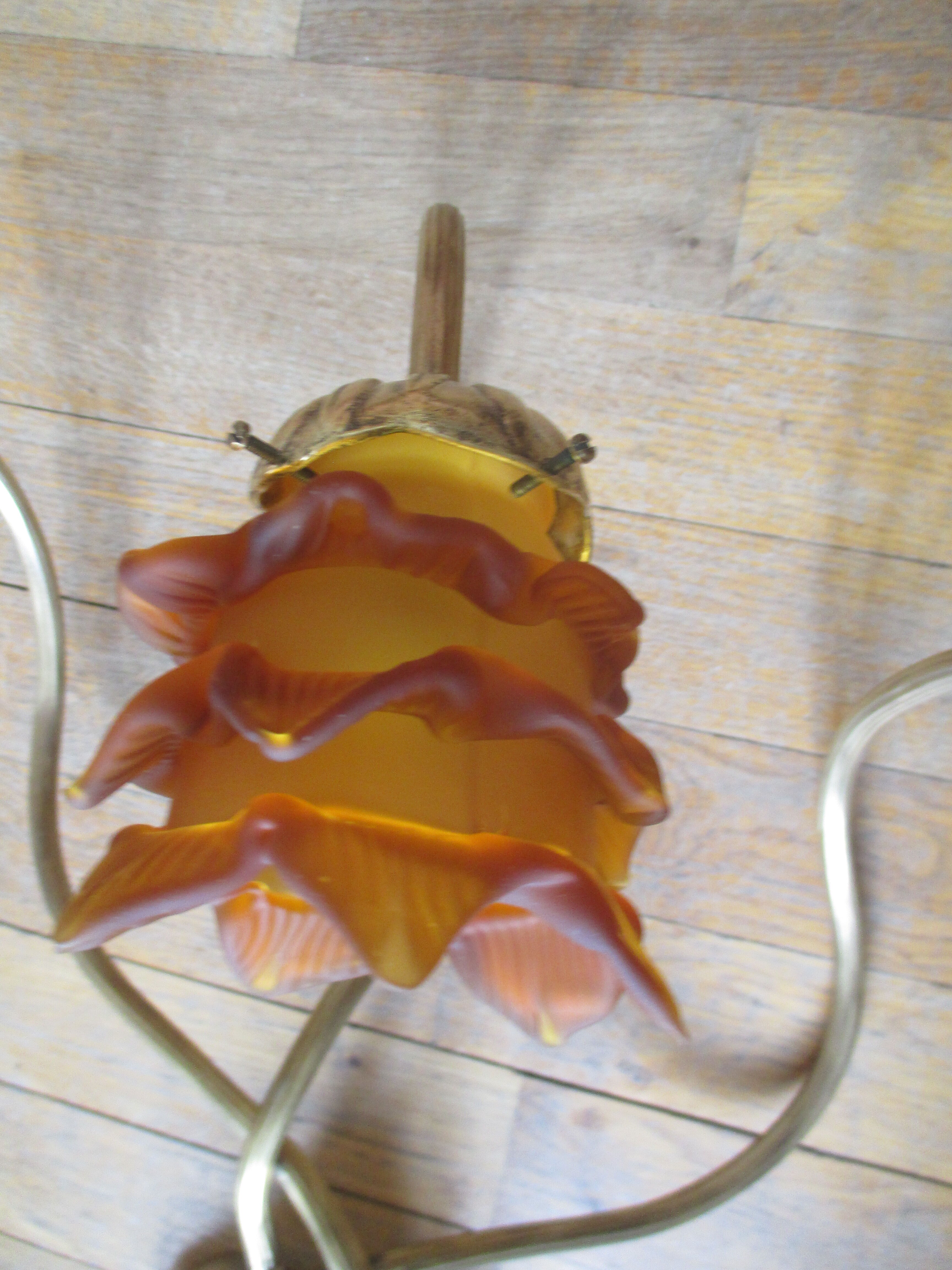 2 brass appliques leaves flowers tulip glass paste