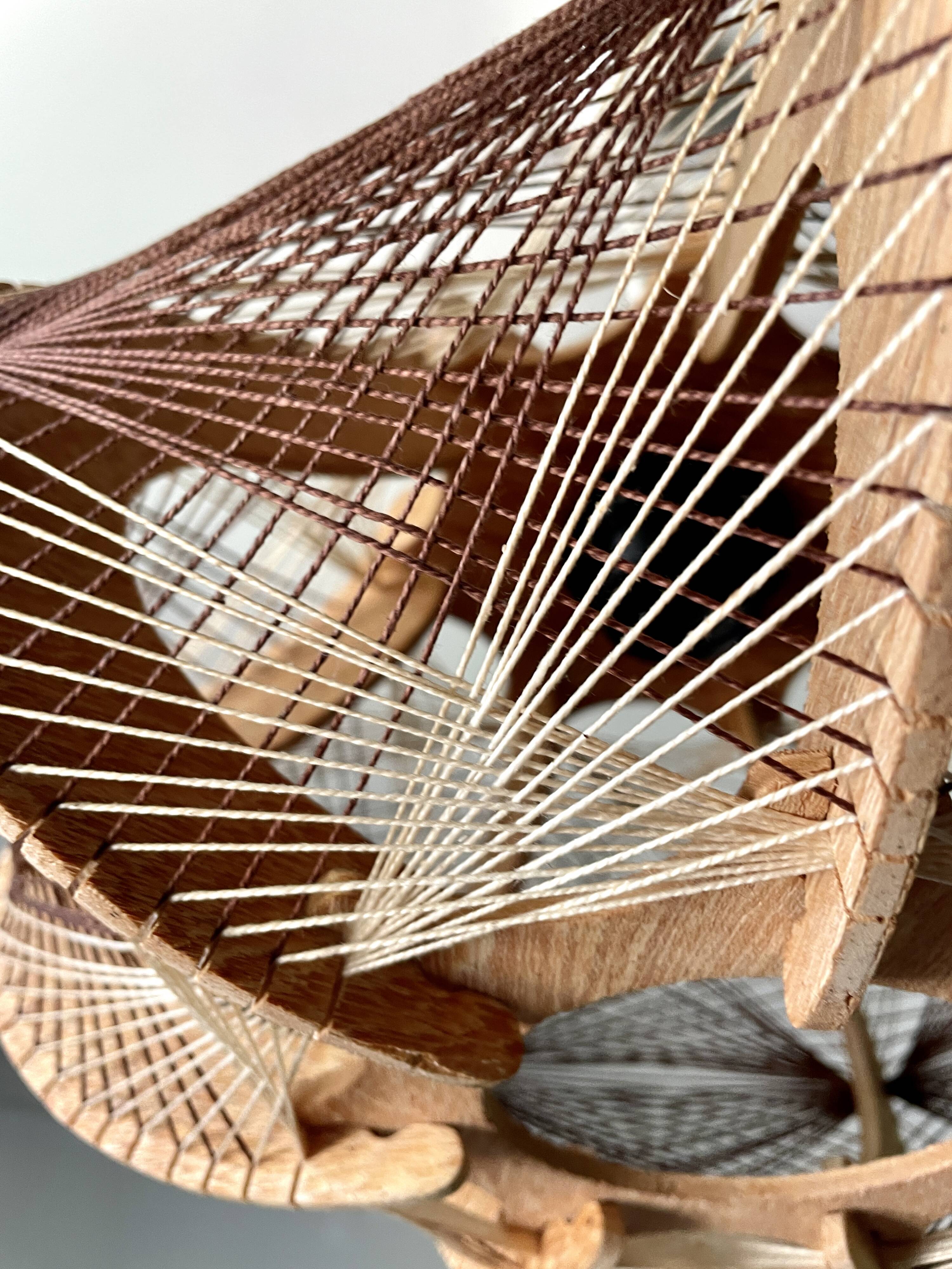 Scandinavian wooden suspension with stretched wires 1970