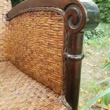 Paire de fauteuils en bois et rotin 1980