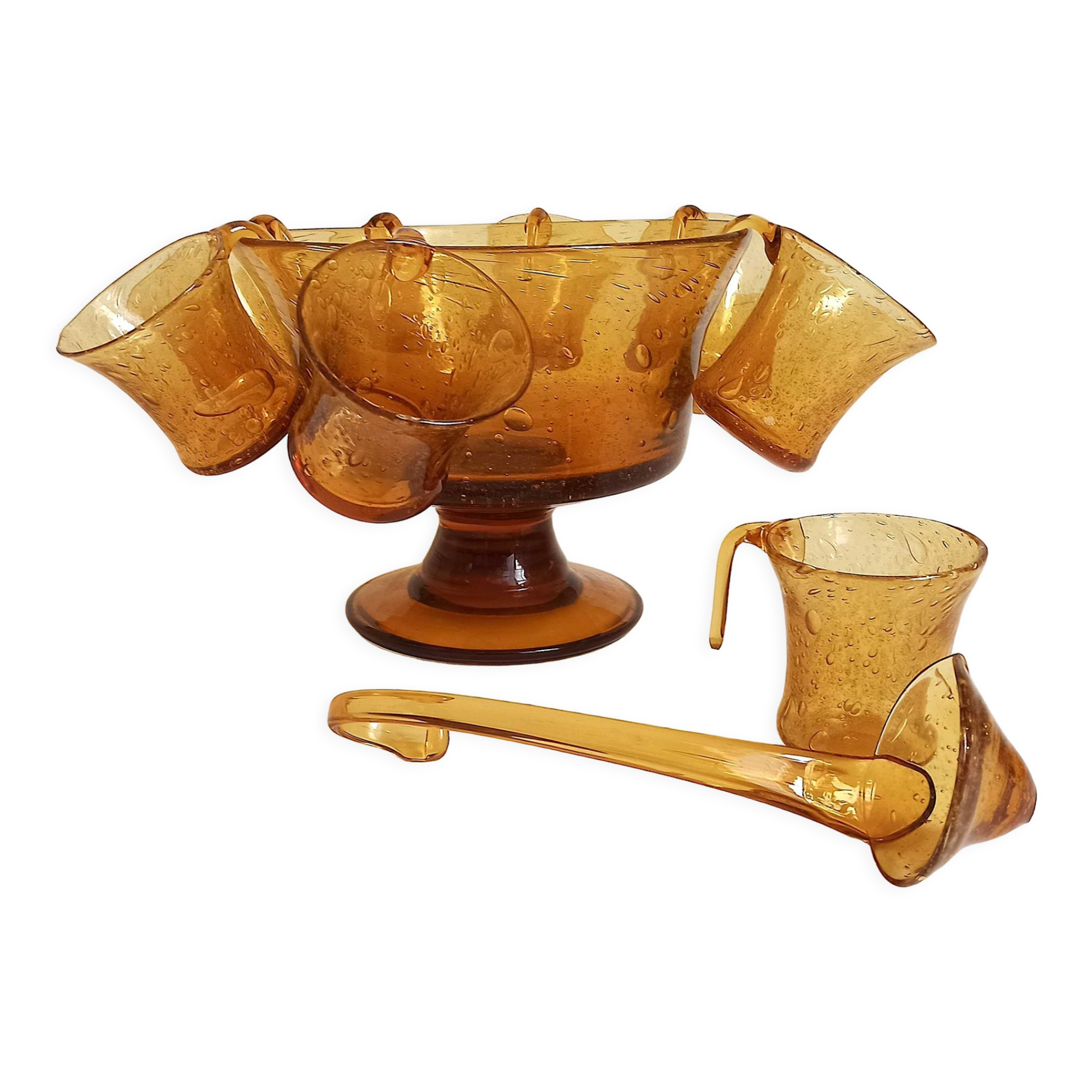 Service for punch or sangria 70s glassware Biot 8 cups
