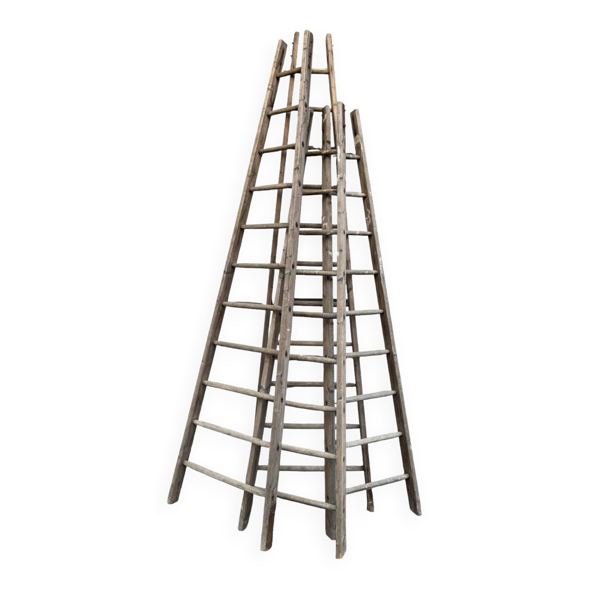 Lot 4 large painter's ladders carrying wood 1950