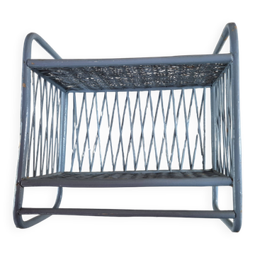 etagere en rotin vintage bleue  largeur 35cm hauteur 34cm profondeur18cm