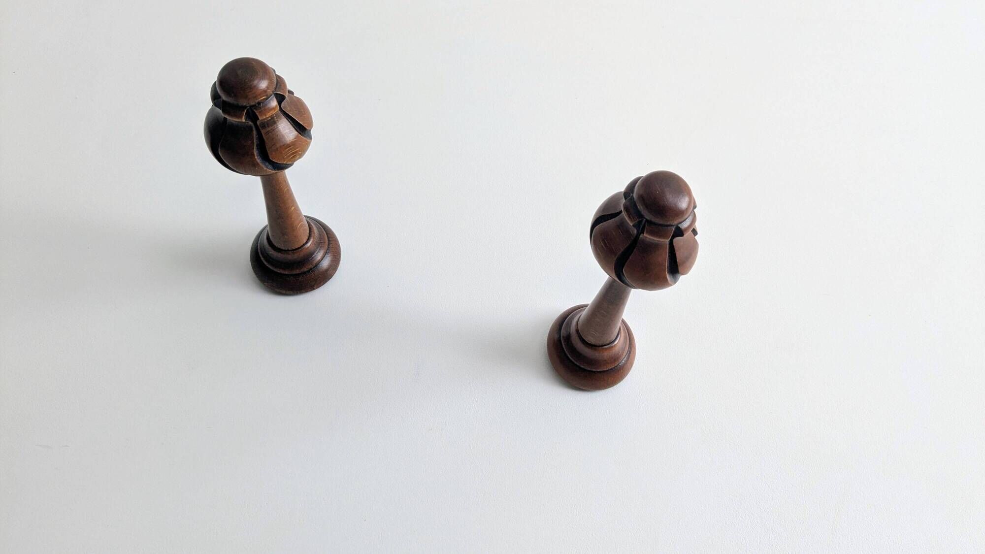 Pair of vintage turned wood coat hooks – sculpted knobs
