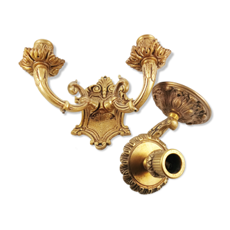 Lot de 2 appliques bougeoir anciennes en bronze