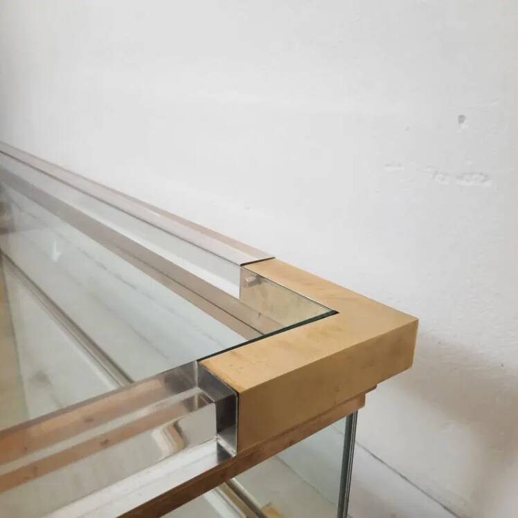 coffee table, table with sliding top, brass plexiglass crystal  vintage anni 70