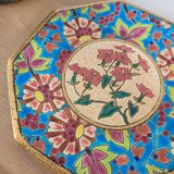Octagonal dessert plate in Longwy enamels