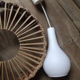 Scandinavian pendant light with rattan dial and opaline smoked glass, 1970
