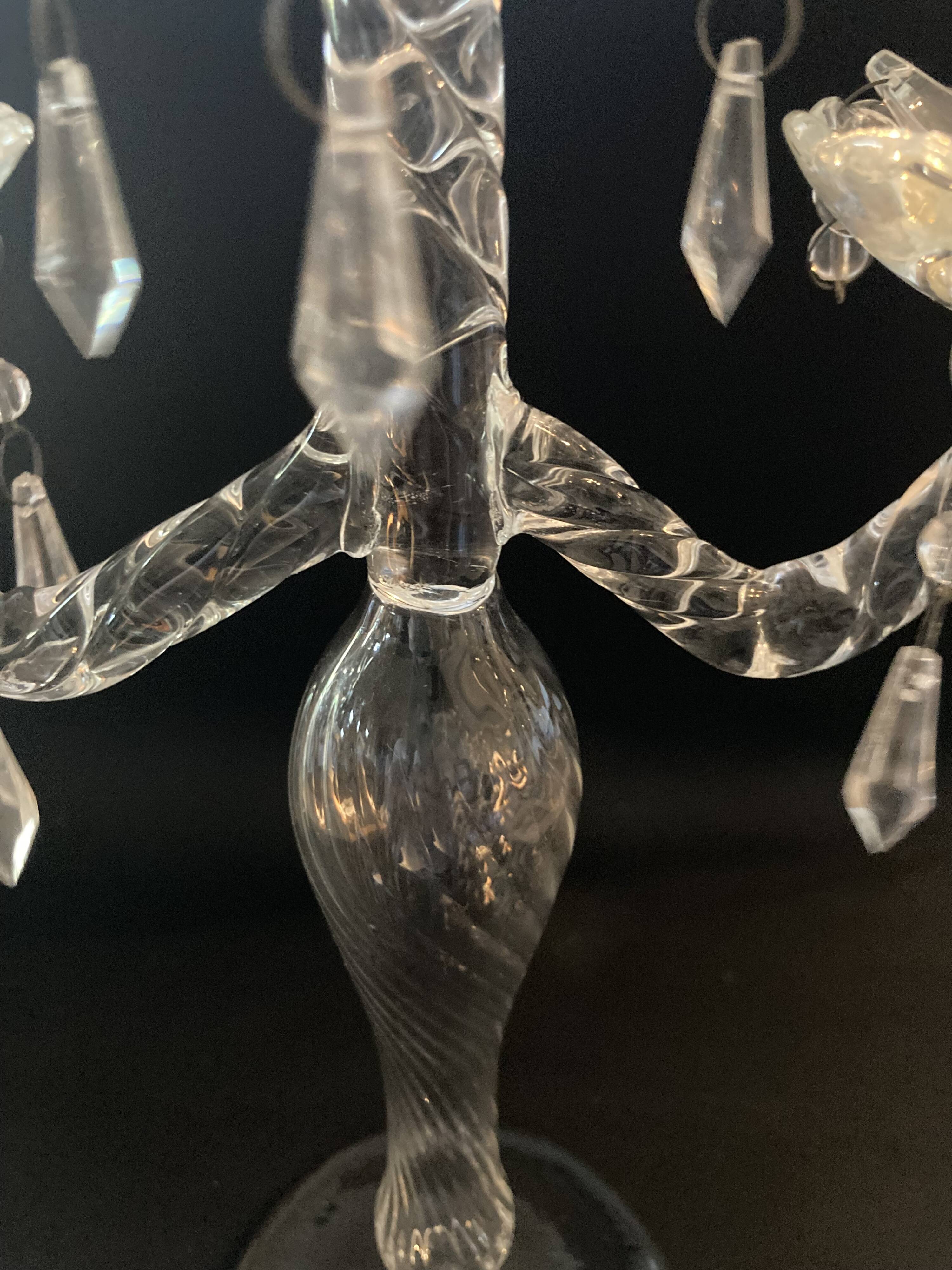 Antique twisted blown glass candle holder – 3 arms with tassels
