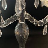 Bougeoir ancien en verre soufflé torsadé – 3 bras avec pampilles