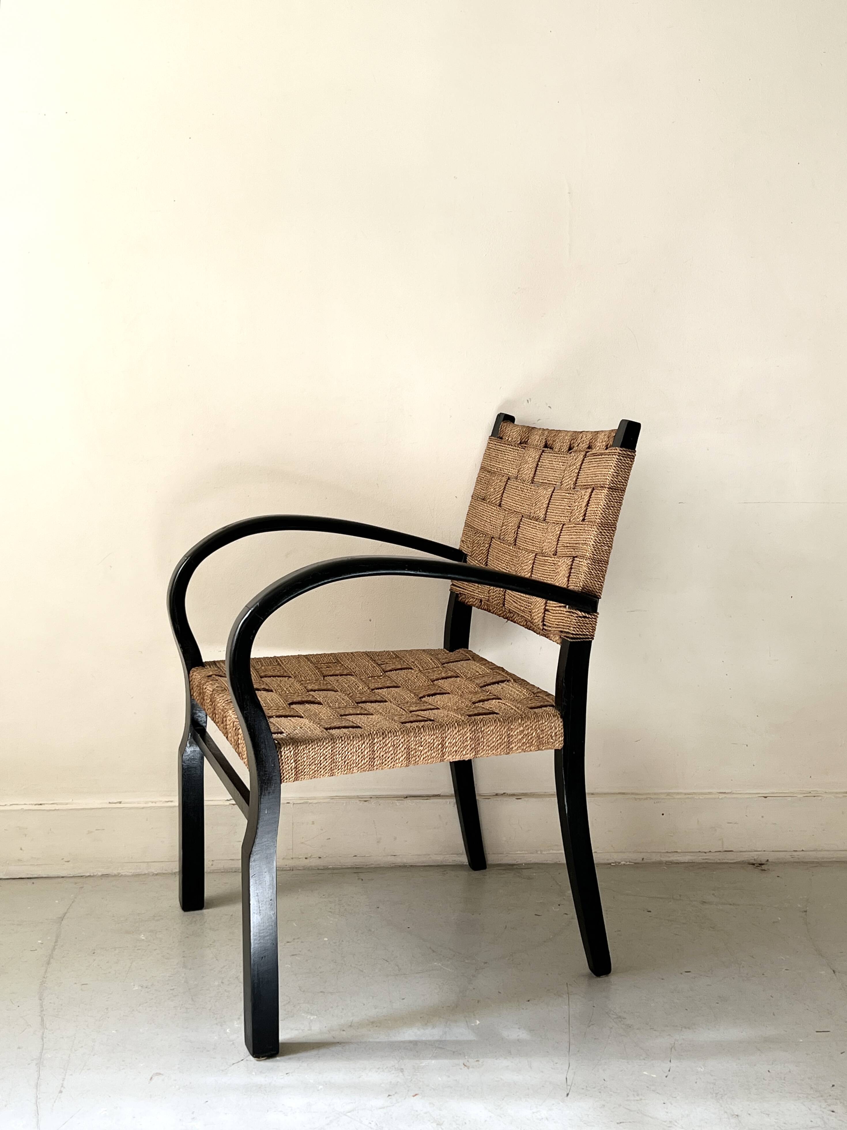 Scandinavian armchair in wood and woven cord by Axel Larsson, Sweden 1950.