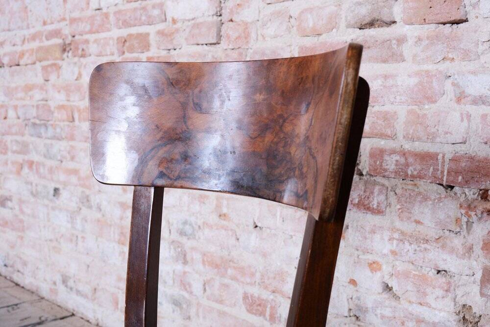Art Deco Czech Chairs in Beech and Walnut from Thonet, 1940s, Set of 4