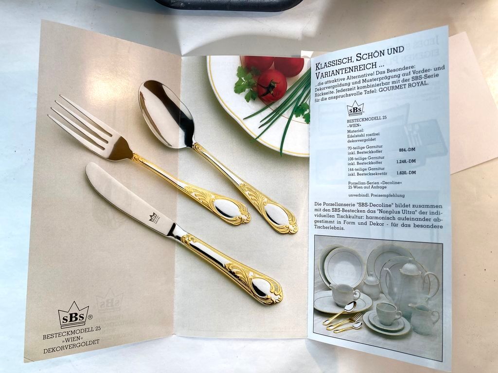 Cutlery set SBS Bestecke Solingen 70 pieces gold plated, vintage