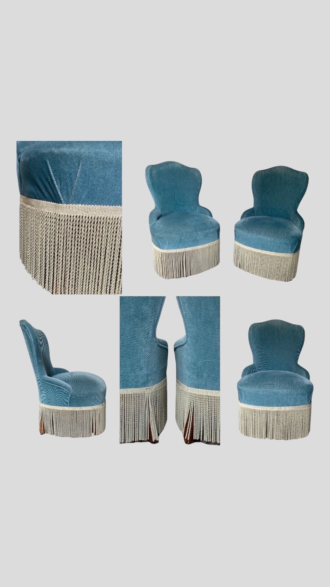 Paire de fauteuils crapaud velours bleu 1970