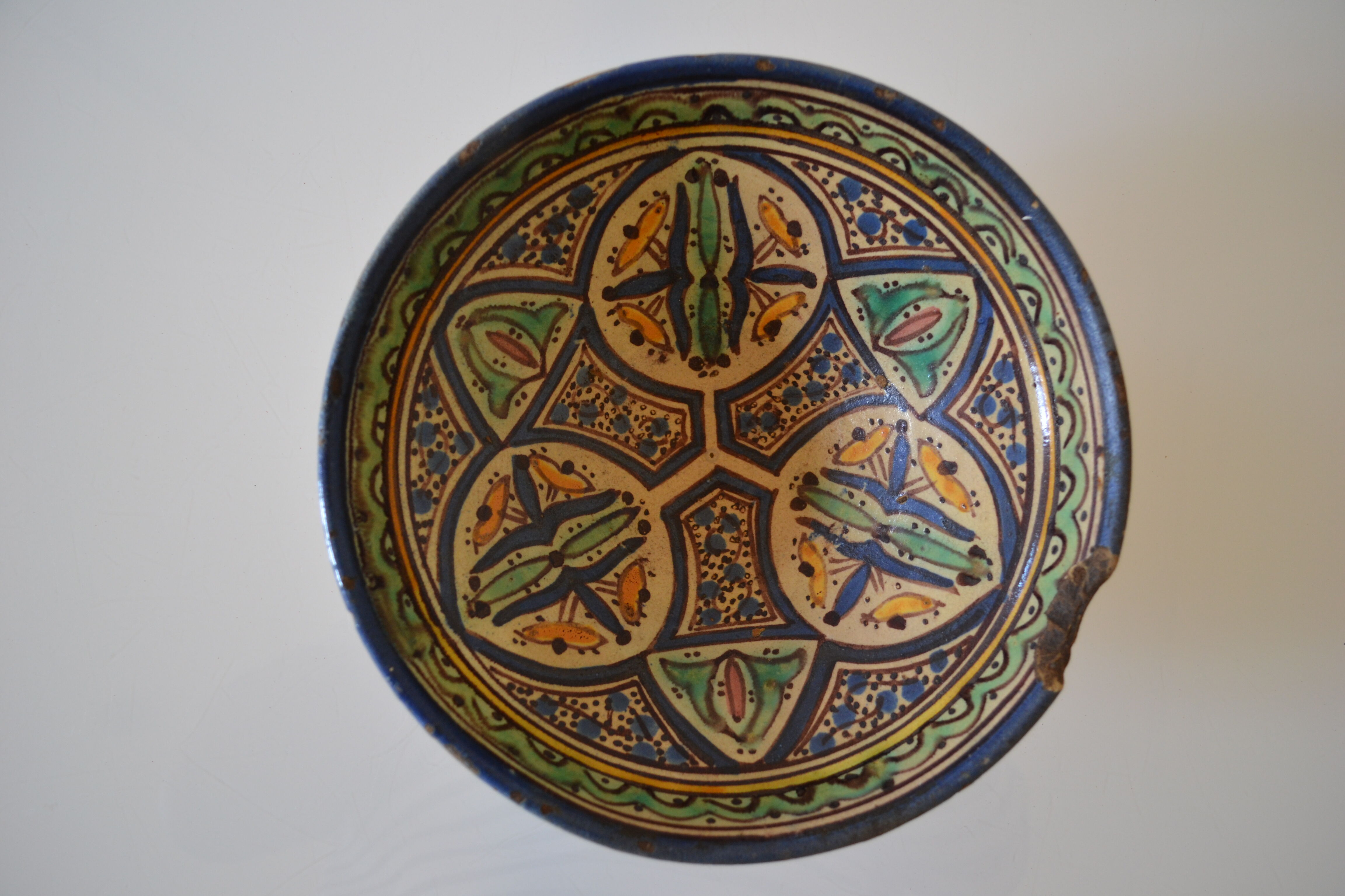 Ancient berbere ceramic dish signed north africa
