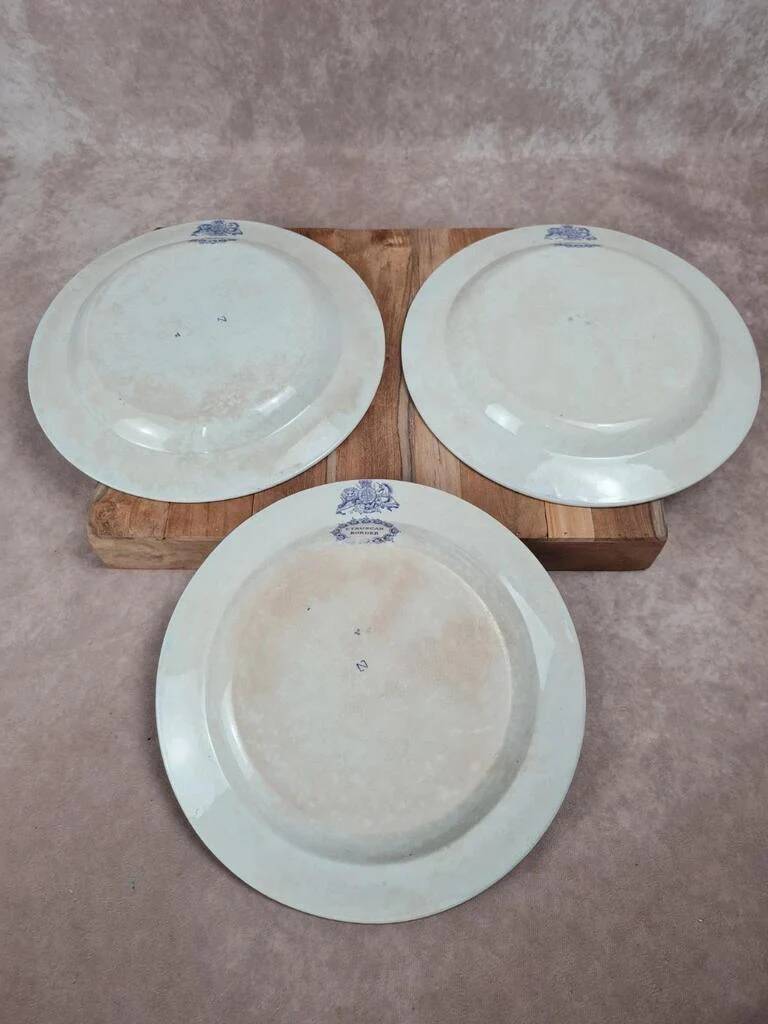 Set of 3 large antique plates, W. Adams & Sons, Etruscan Border design, Victorian Era.