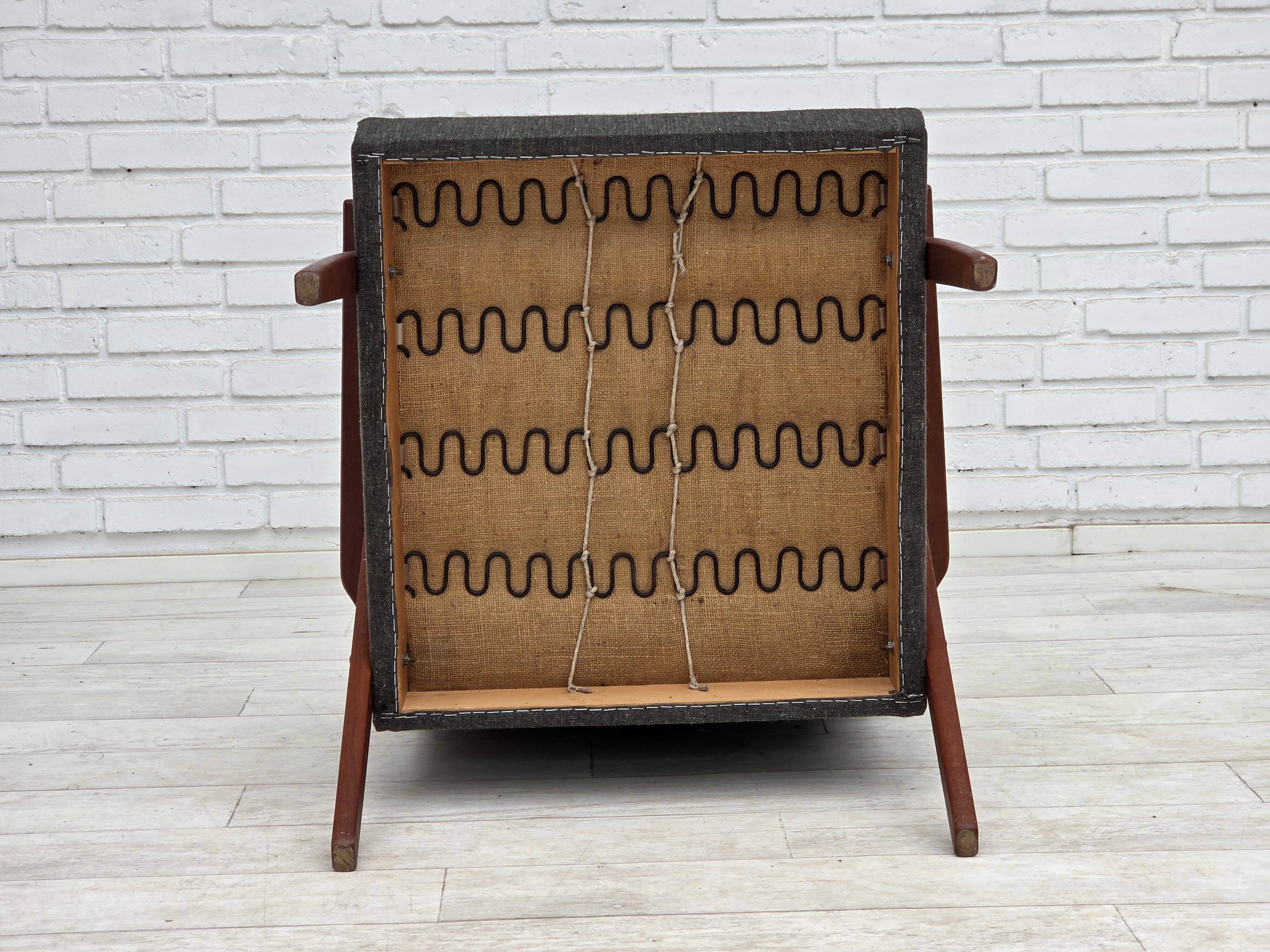 1970s, Danish highback armchair, furniture fabric, teak wood.