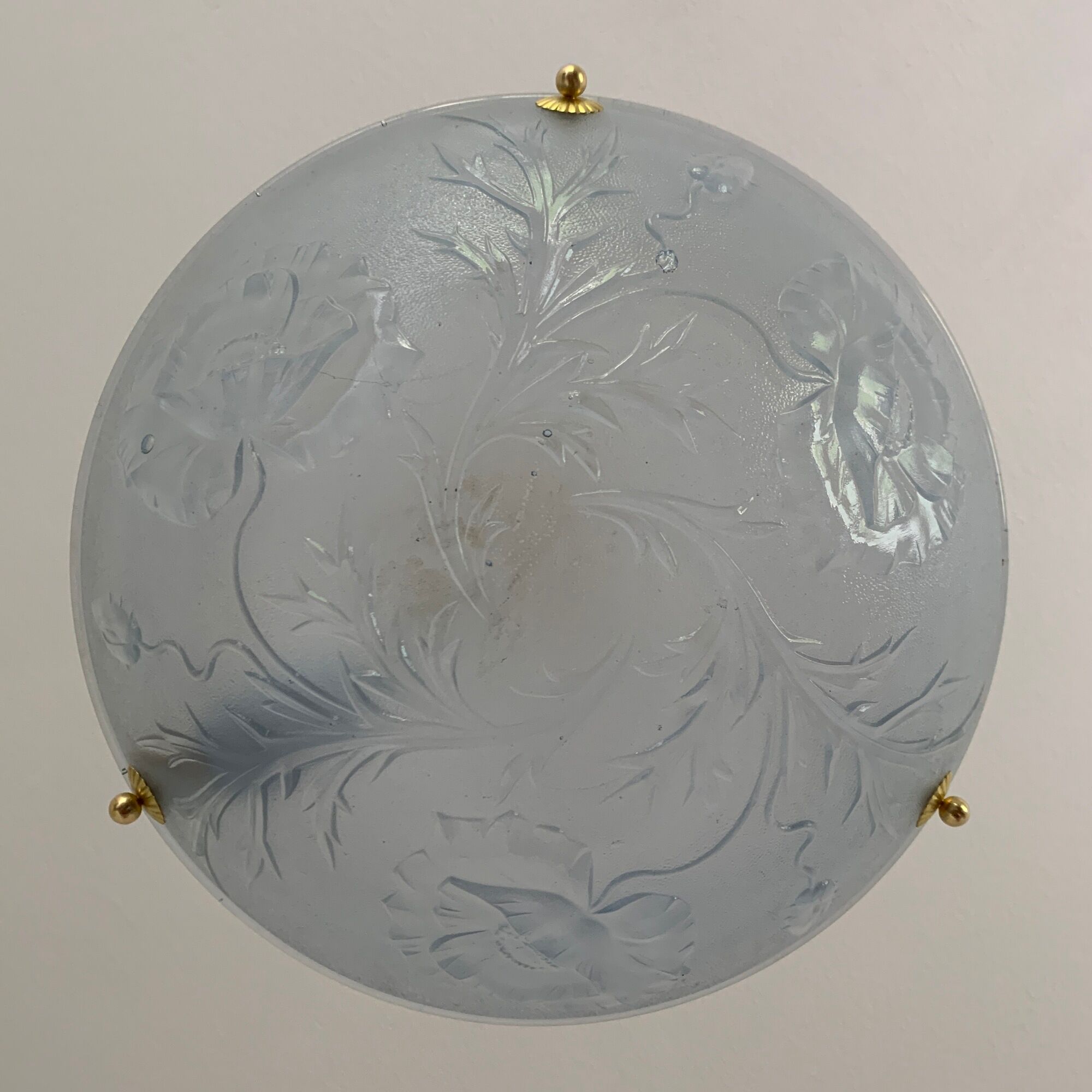 Art Deco vasque in glass pressed blue floral decoration France 1930