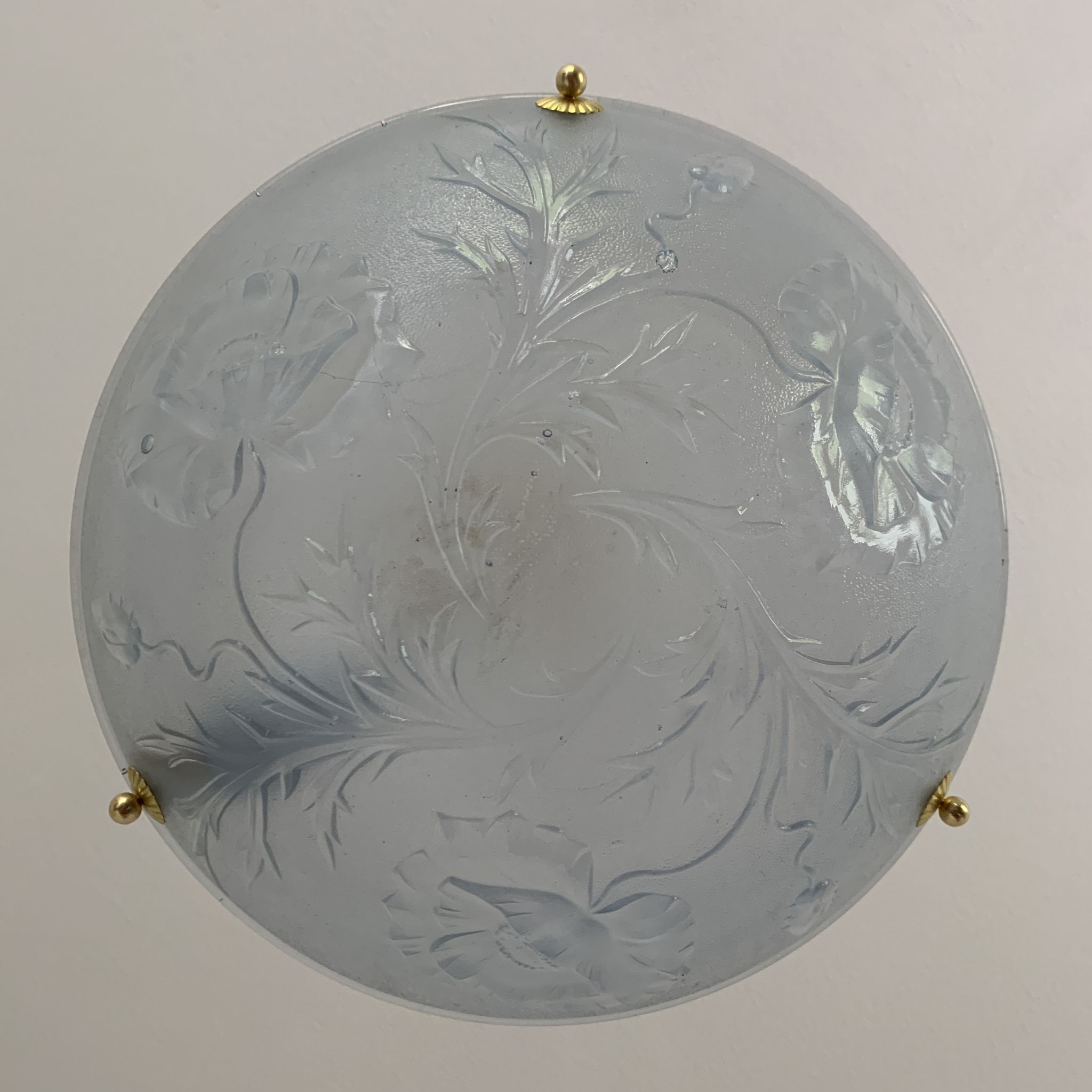 Art Deco vasque in glass pressed blue floral decoration France 1930