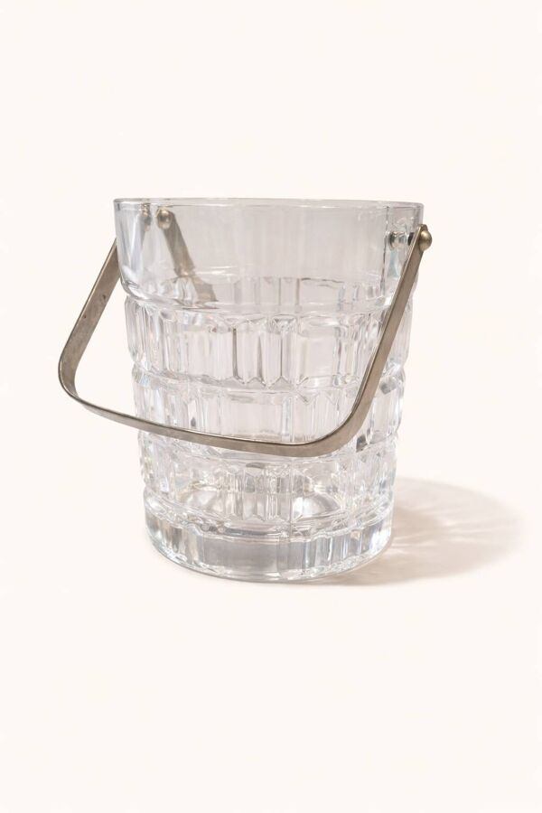 Seau à glace vintage en verre taillé avec anse métal – esprit bar années 60