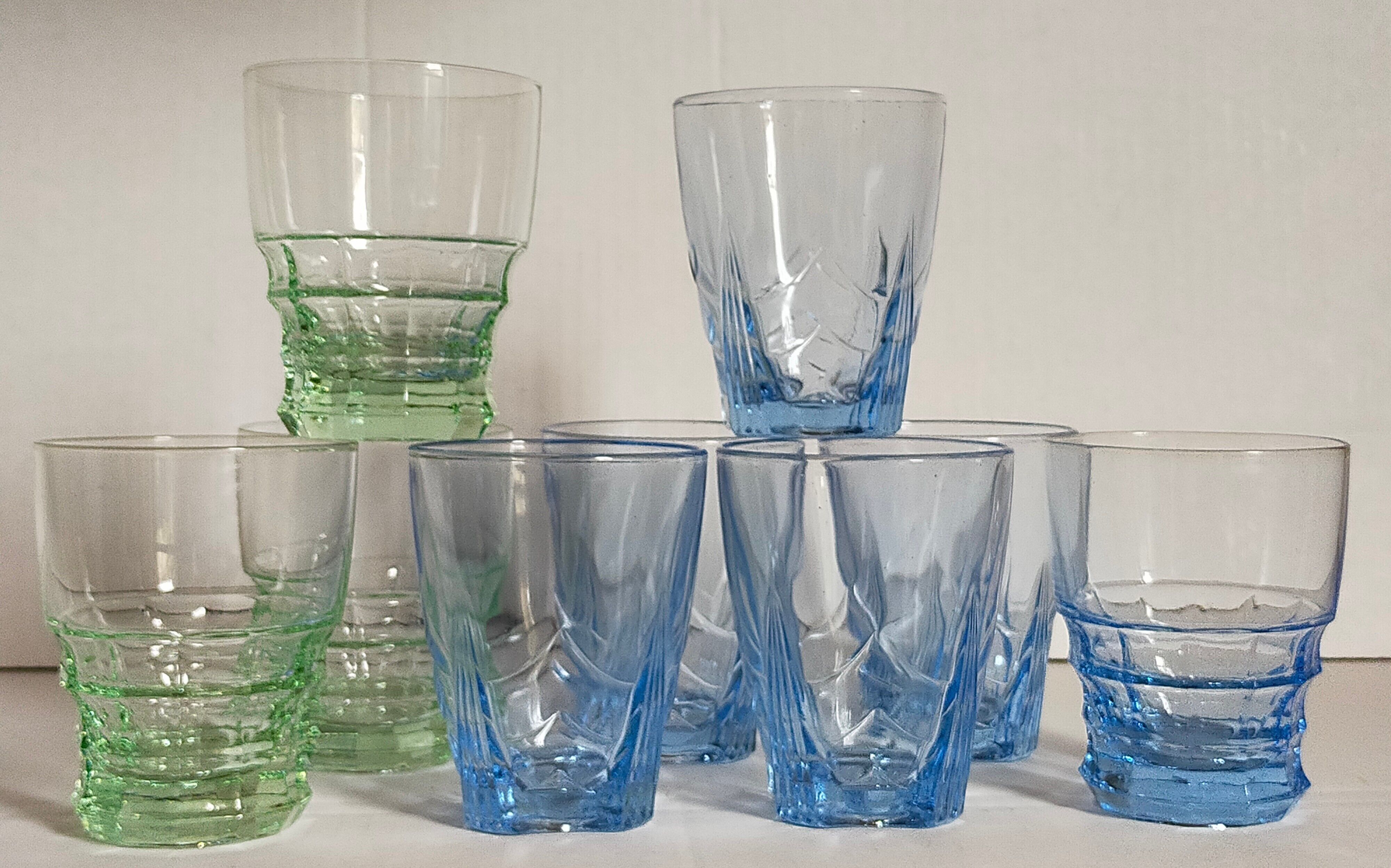 Nine colored art-deco glasses 40s