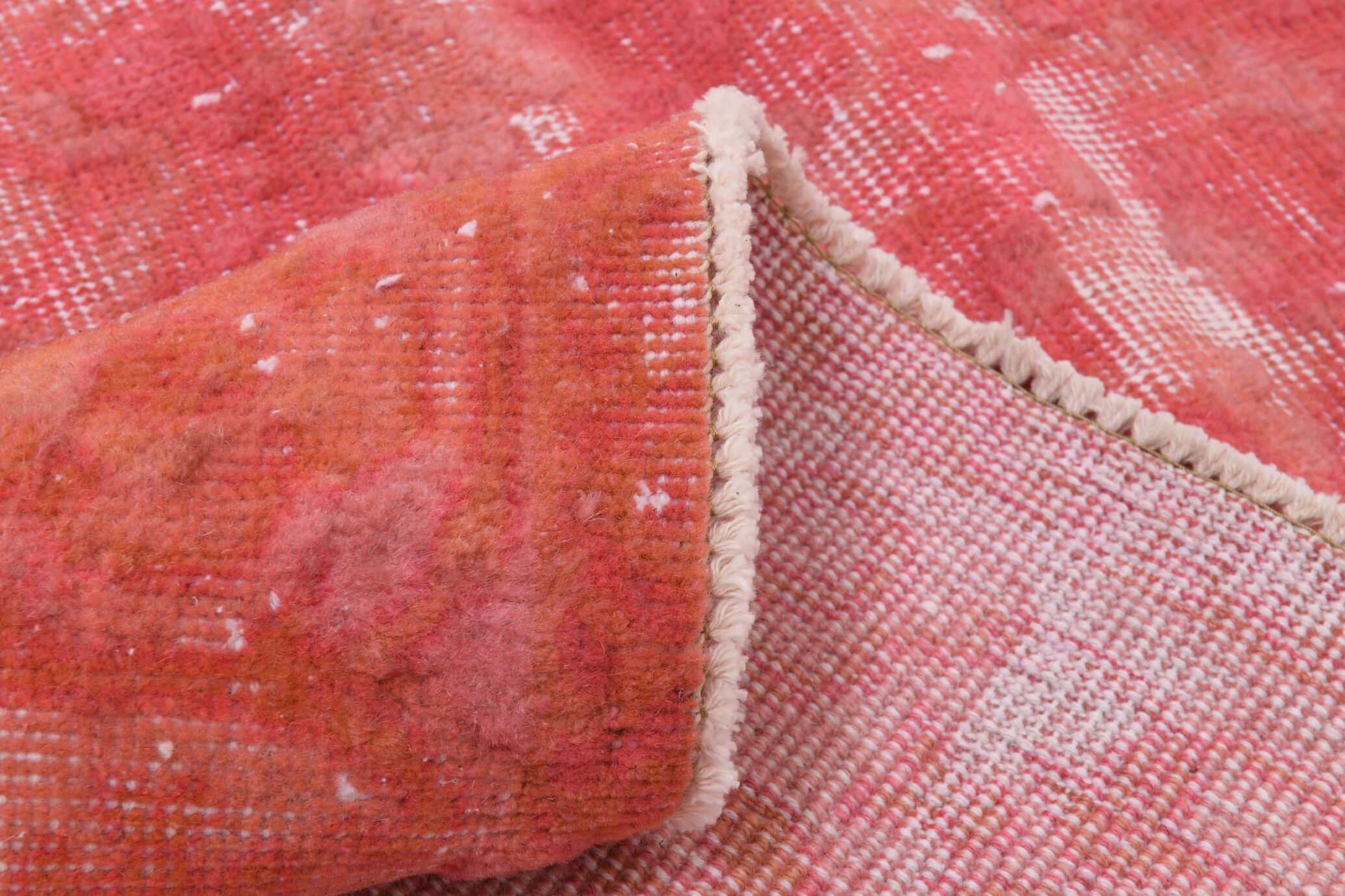 Distressed red turkish vintage rug 303x209 cm