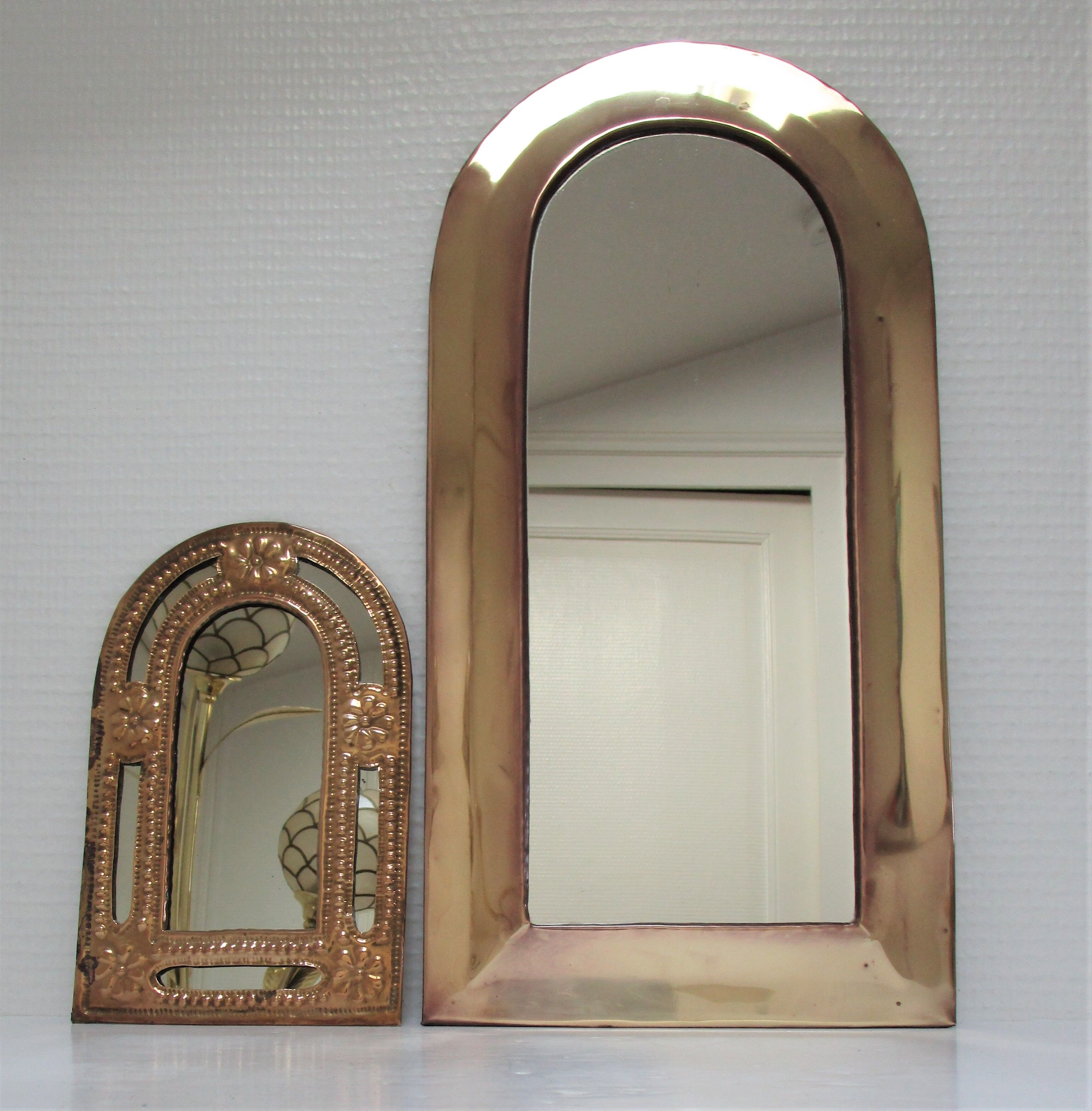 Two 70s patinated brass mirrors