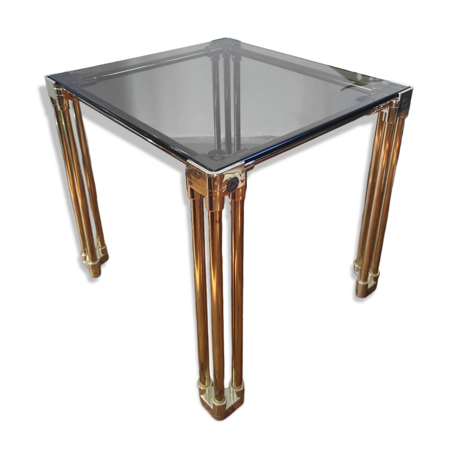 Vintage 1970s side table / Smoked glass accent table