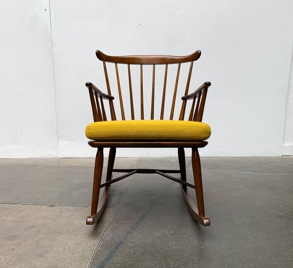 Fauteuil à bascule milieu du siècle avec nouveau coussin Kvadrat par Børge Mogensen pour FDB Møbler, années 1960