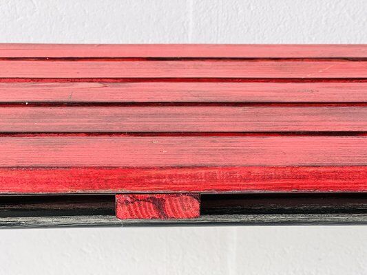 Red industrial pine bench, 1970s