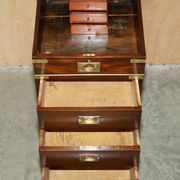 Victorian antique leather Davenport campaign desk with brass gallery.