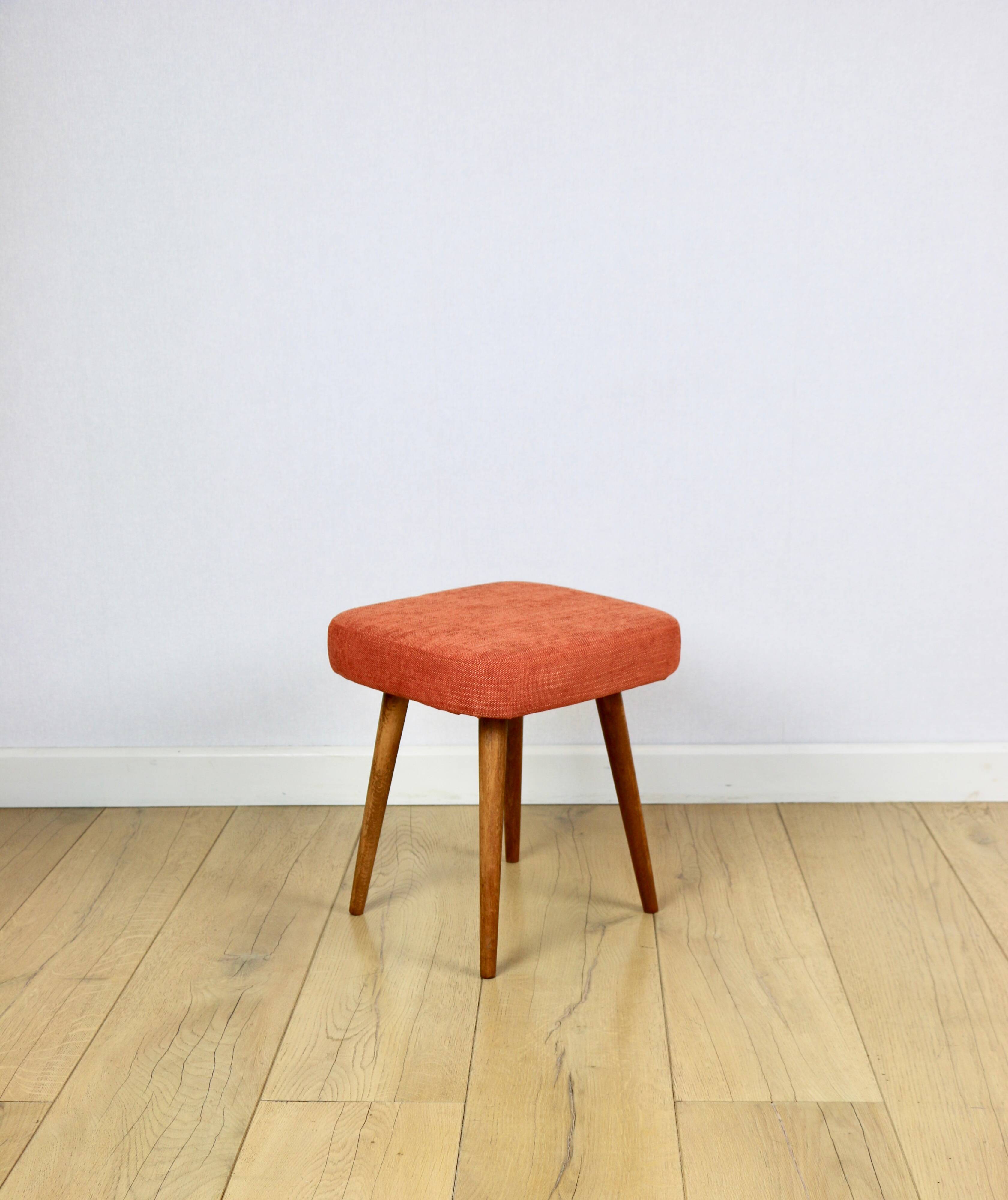 Orange terracotta square vintage stool PRL 1970s