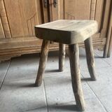 Tabouret ancien brutaliste en chêne massif