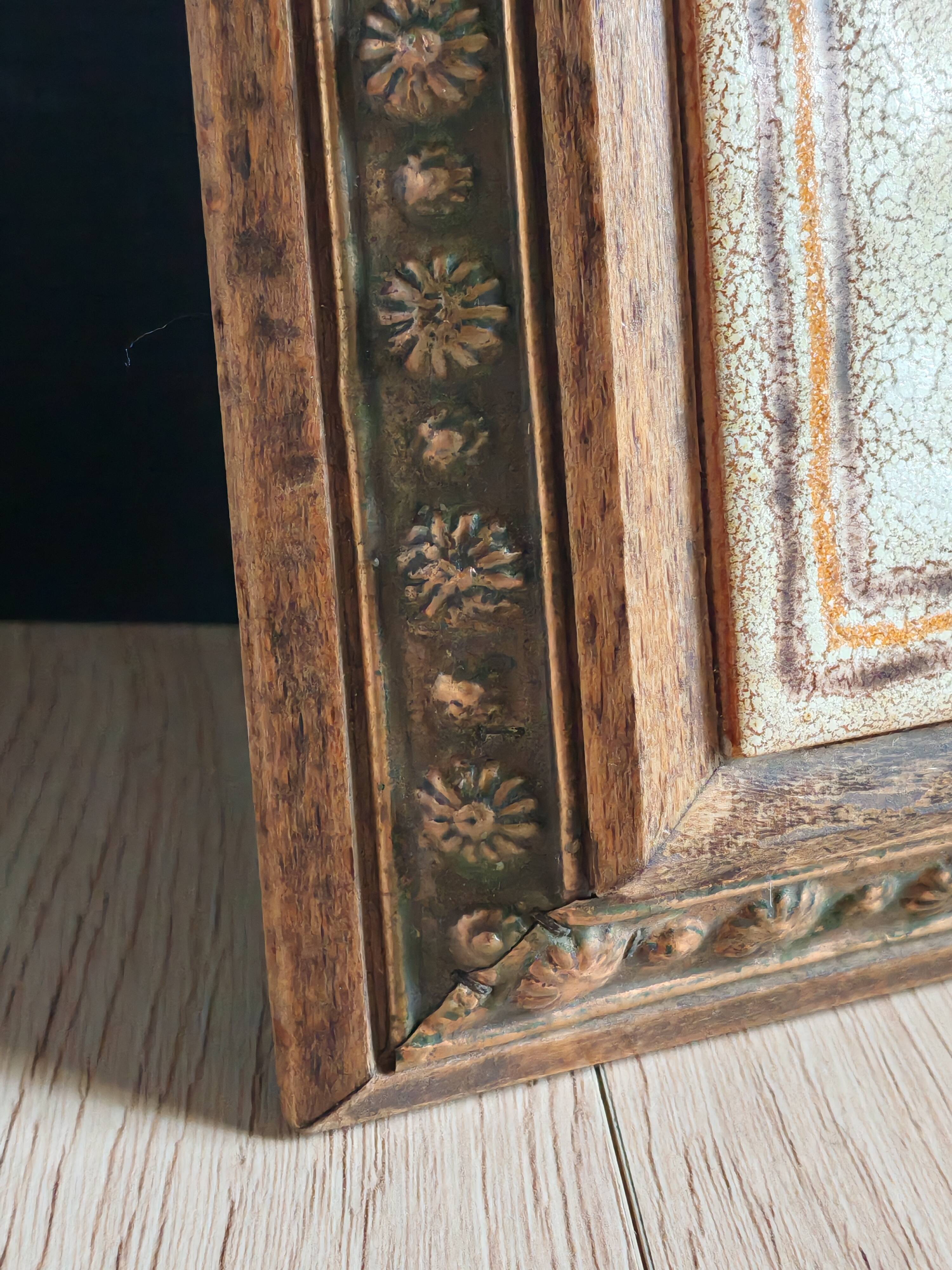 Old Italian Ceramic Trivet and Wooden Frame
