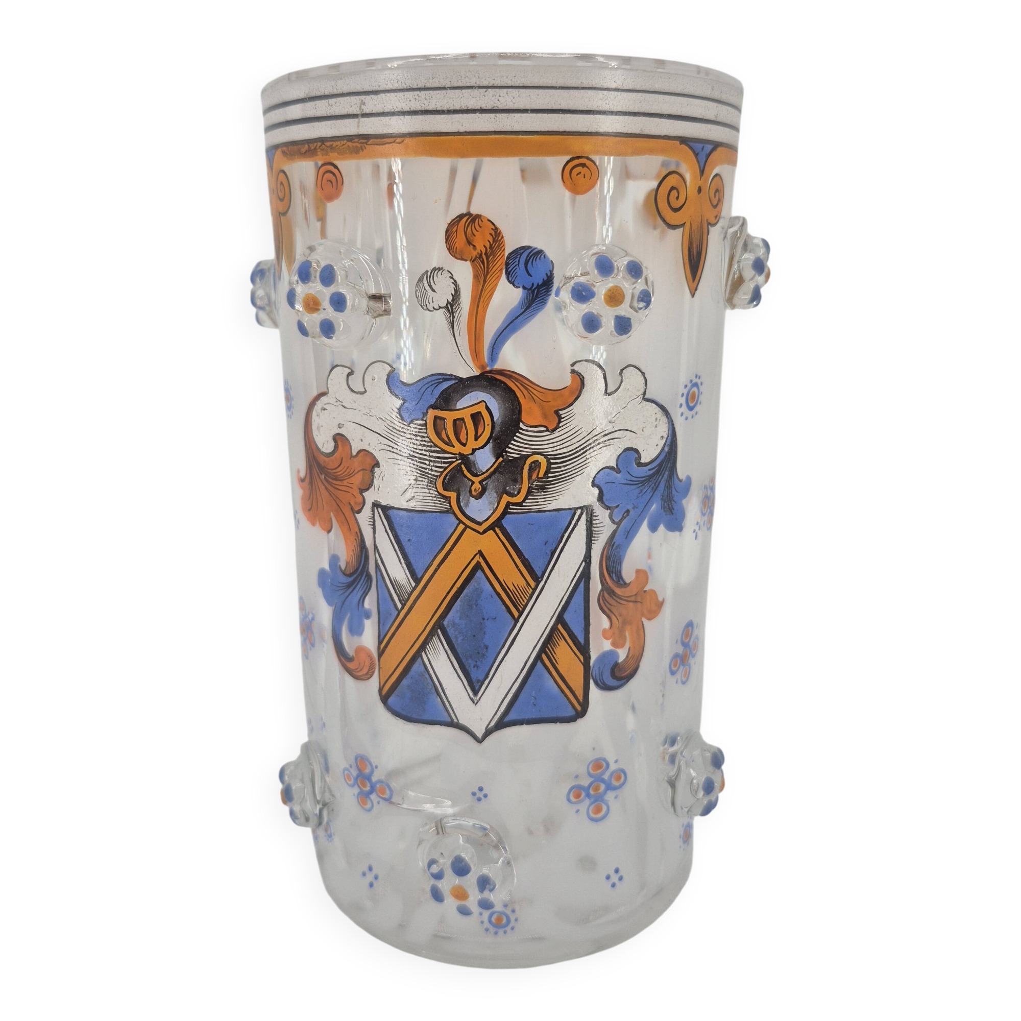 Small enamelled glass vase with armorial design in Historismus style from 19th century Bohemia.