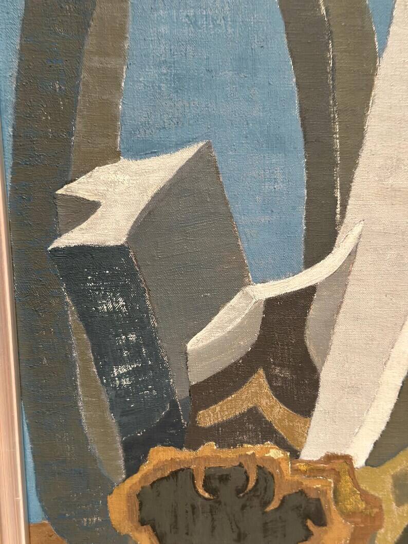 Original Swedish Oil on Canvas – "Aqave" by Marit Wahlström Schönbäck – Signed – Dated 1969 – Framed – 37 × 64 cm