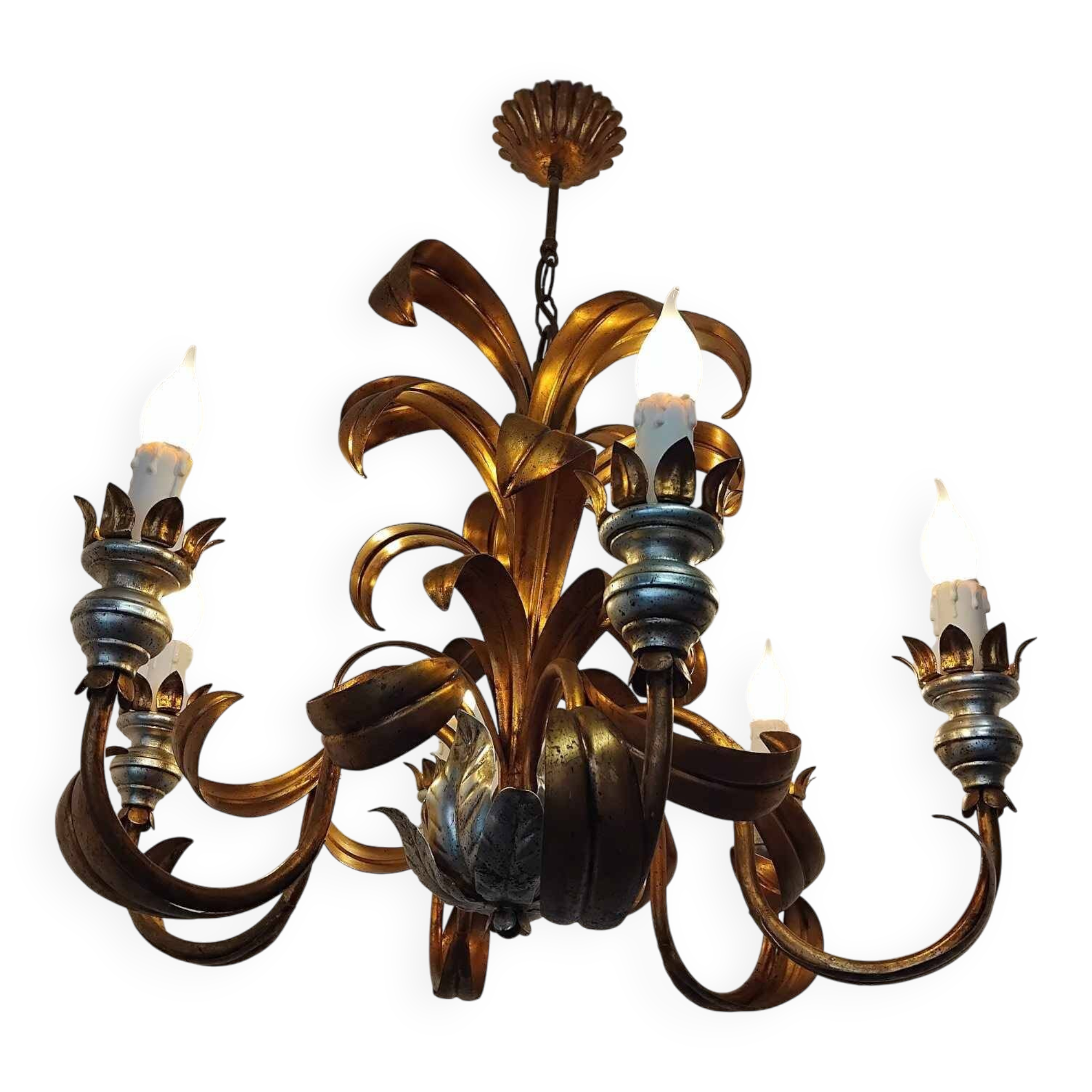 Large Holywood Regency chandelier with 6 light arms from the 60s/70s