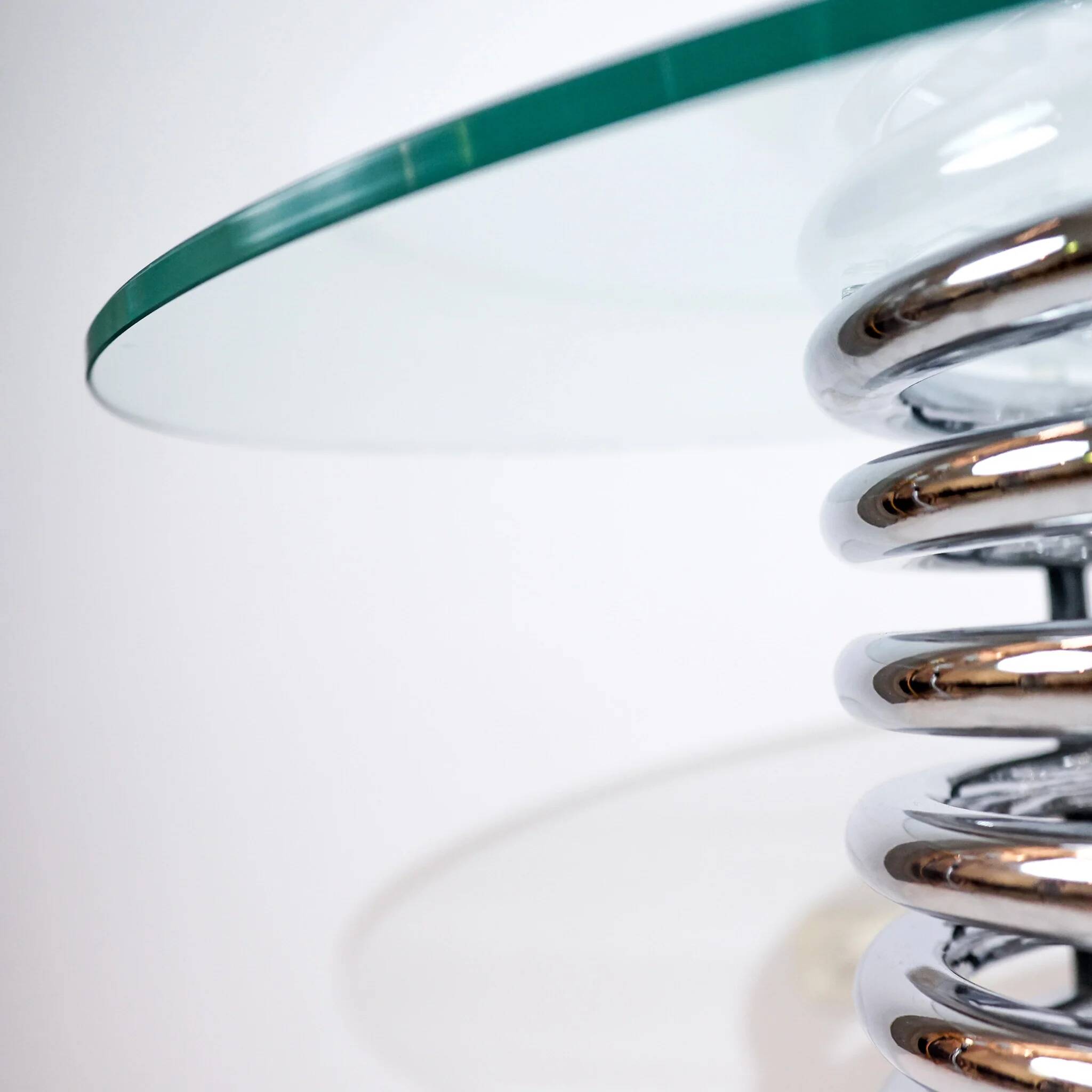 1970s modernist Italian console by Rima with a chrome spiral base.