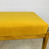 Tabouret scandinave en teck et velours jaune, années 60