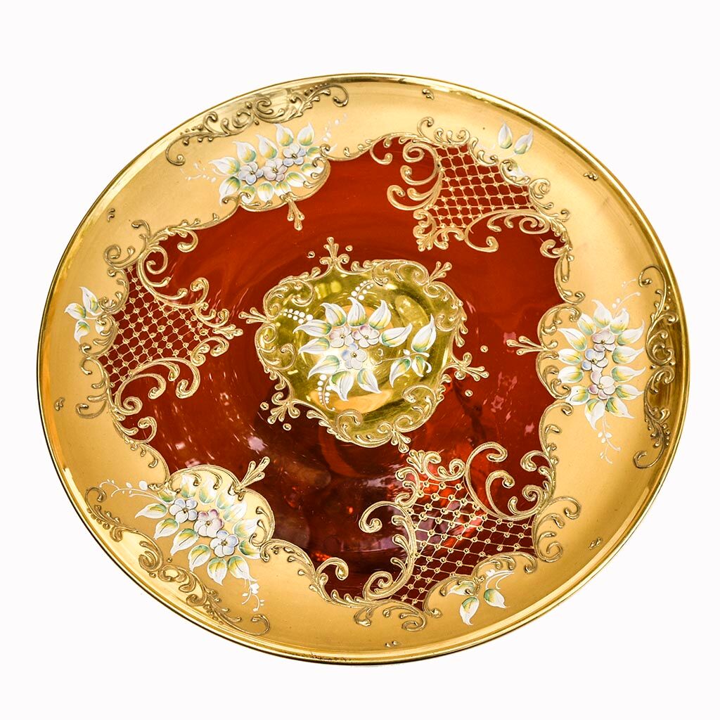 Service 6 glasses and murano dish red ruby gold vintage gold ⋆ Brocante Chic