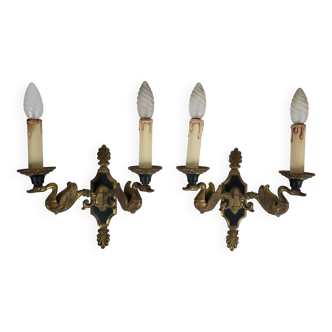 Pair of wall lamps in Bronze Empire style