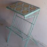 Metal plant stand with tiled top – 6 antique tiles