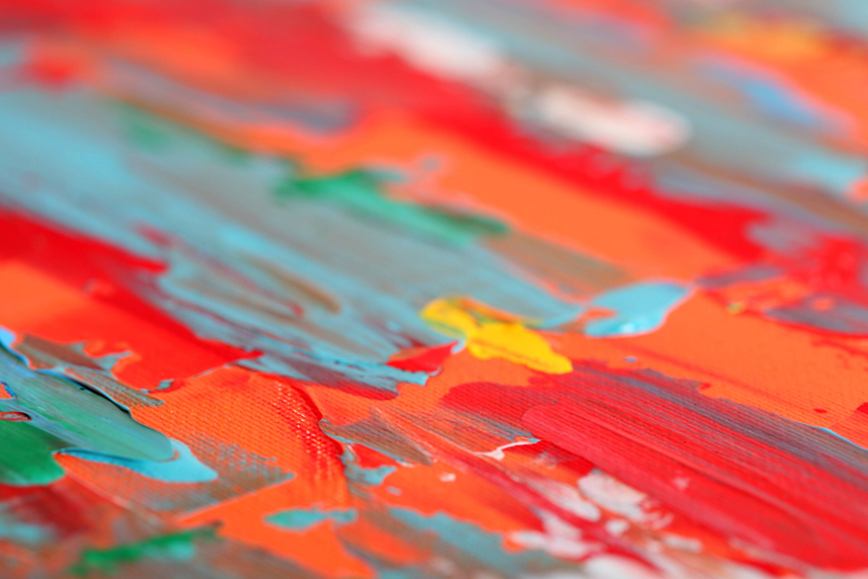 Abstract Red, Orange and Blue original painting on stretched canvas