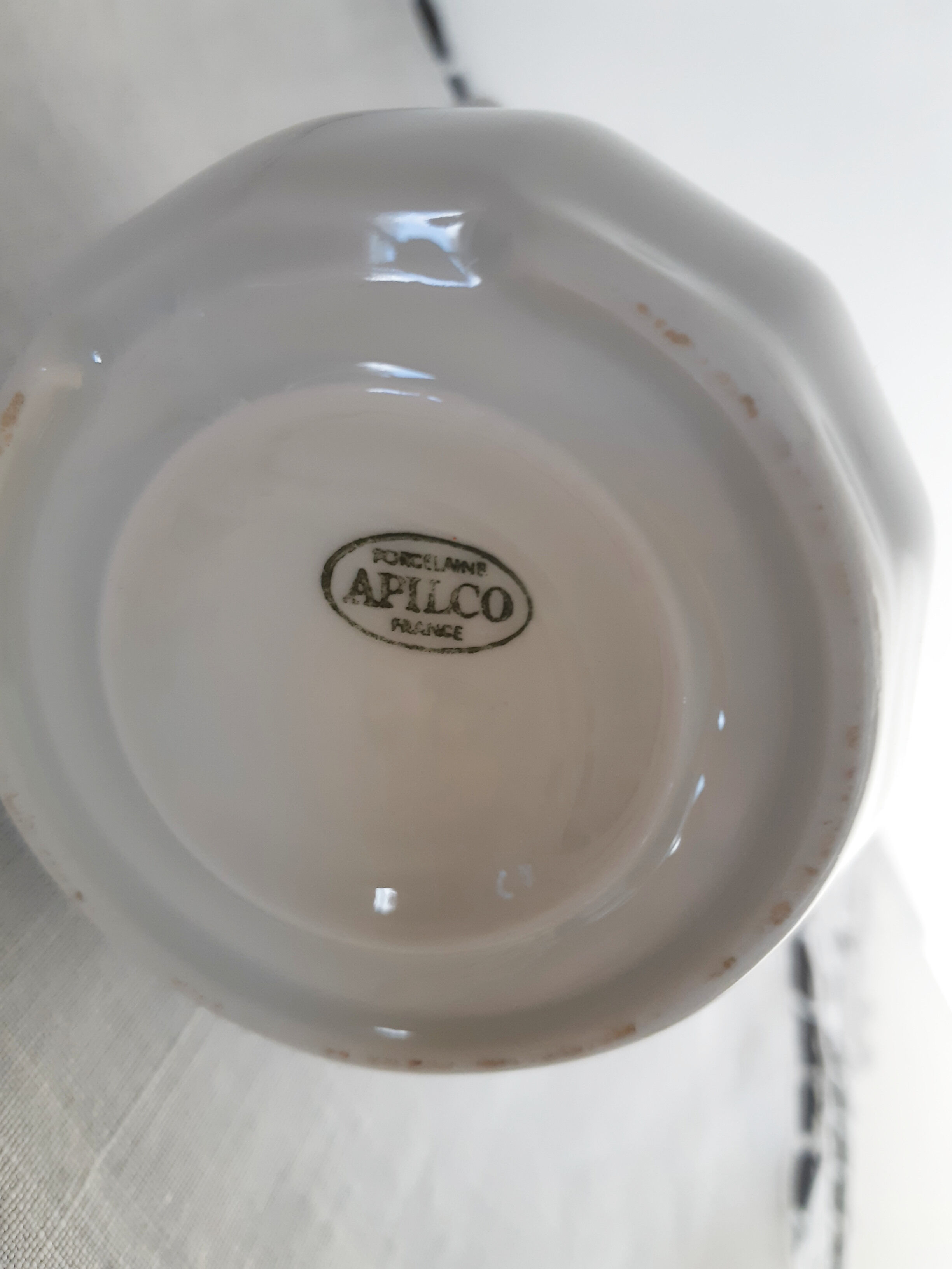 Apilco white porcelain pitcher, fire porcelain