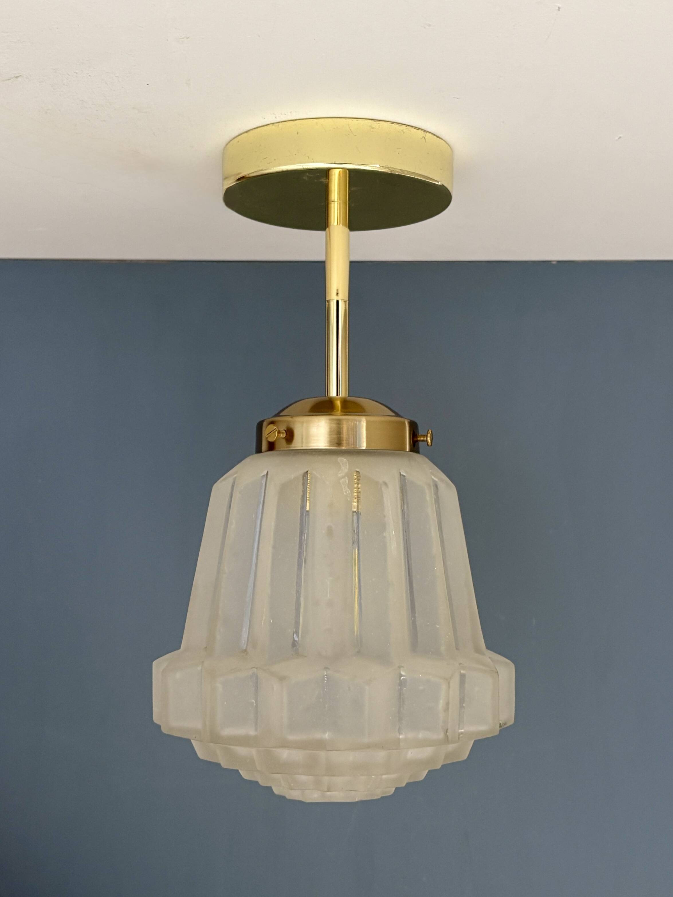 Pendant / Ceiling light with vintage art deco globe in frosted glass