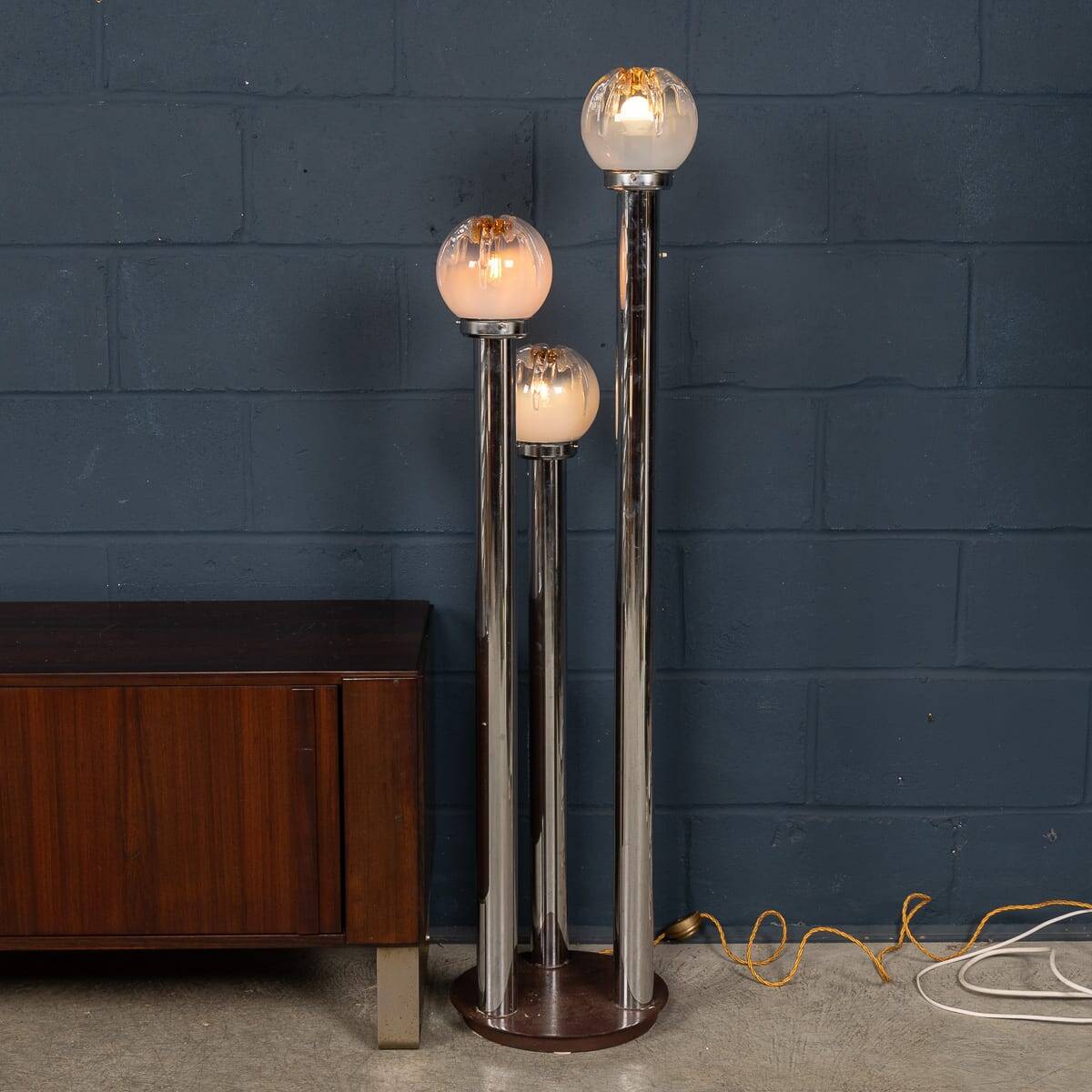 Vintage 20thc italian chrome & glass floor lamp by mazzega c.1970