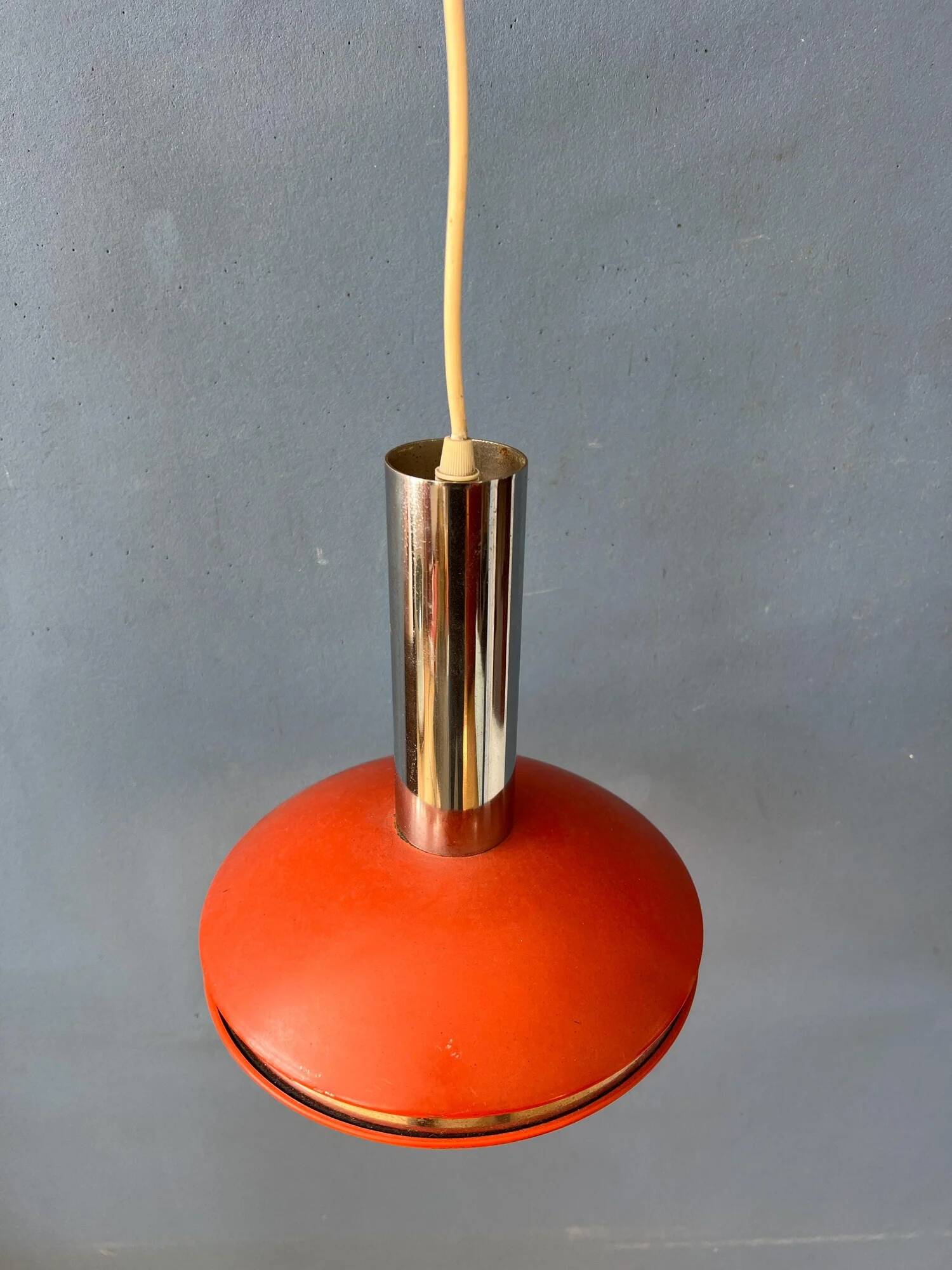 Small red and chrome space age pendant lamp